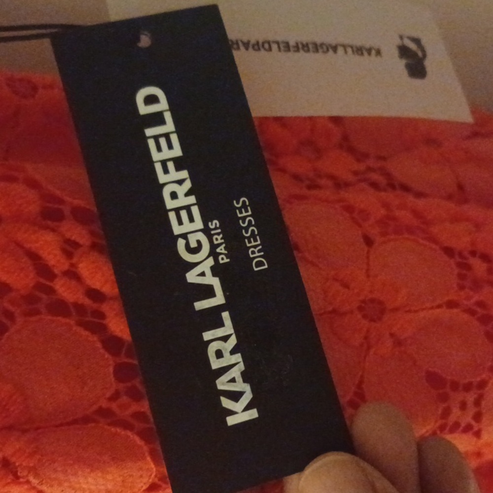 NWT Karl Lagerfeld Paris Vibrant Coral Red Mini Dress - Picture 2 of 9